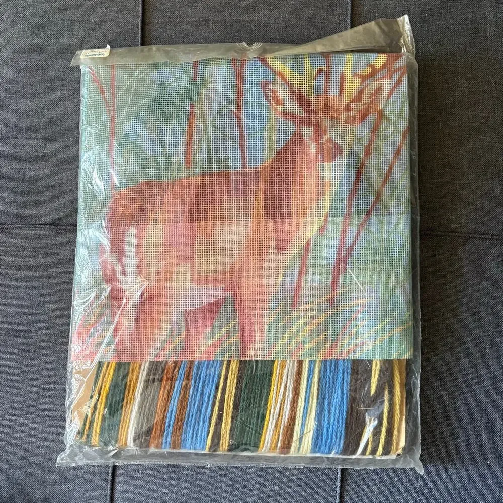 White Tail Deer Vintage Large Stamped Needlepoint Kit by Monarch Horizons - 1984
